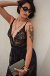 Body com decote V em tule e renda - Musa