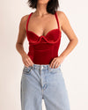 Body em veludo com detalhes em corda