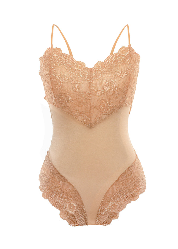 Body com decote V em tule e renda - Musa