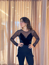 Body veludo com manga em tule - Marie