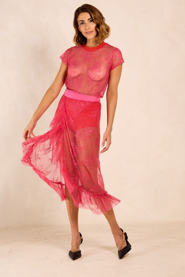 Saia midi pareô em renda - Teresa