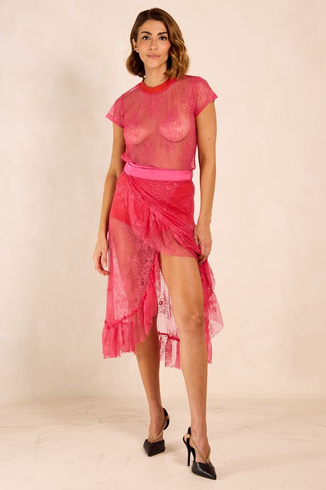 Saia midi pareô em renda - Teresa