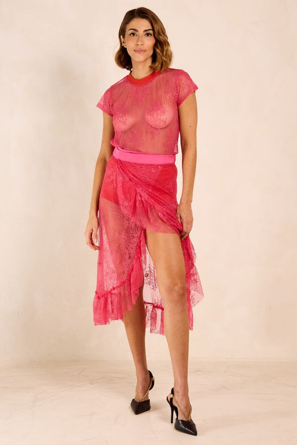 Saia midi pareô em renda - Teresa